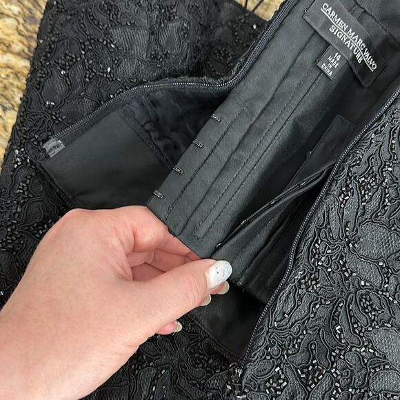 Carmen Marc Valvo Black Floral Beaded Evening Corset Top Size 14 - Picture 4 of 8